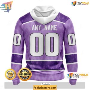 Lavender NHL Vegas Golden Knights Hoodie with Hockey Fights Cancer Logo 2