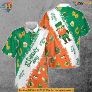 Leprechaun Hawaiian Shirt St Patricks Day Apparel with Green Shamrock