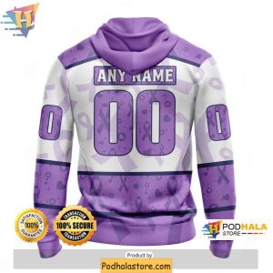 NHL Chicago Blackhawks Hoodie 3D Lavender Ribbon Apparel for Cancer Support 2