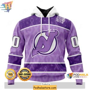 New Jersey Devils 3D Hoodie Hockey Fights Cancer Lavender Apparel 1