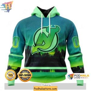 New Jersey Devils 3D Hoodie Personalized with Northern Lights Design 1