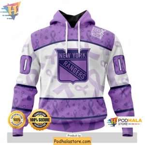 New York Rangers 3D Hoodie Custom Lavender NHL Apparel for Cancer Awareness 1
