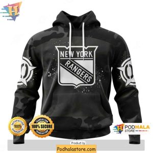 New York Rangers 3D Hoodie Customizable Camo Veterans Day Design Clothing 1