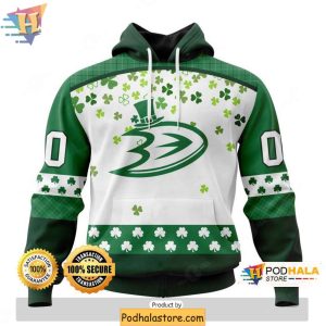Personalized Anaheim Ducks 3D Hoodie Green Shamrock Design for St Patrick Day Festive Wear 1