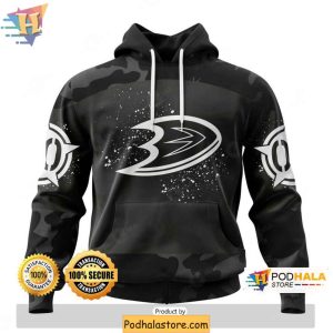 Personalized Anaheim Ducks 3D Hoodie Veterans Day Black Camo NHL Apparel 1