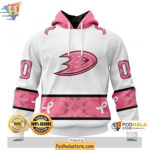 Personalized Anaheim Ducks Hoodie 3D Breast Cancer Ribbon Fan Gear 1