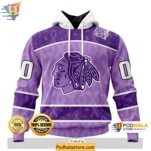 Personalized Chicago Blackhawks 3D Hoodie Lavender NHL Cancer Support Apparel 1