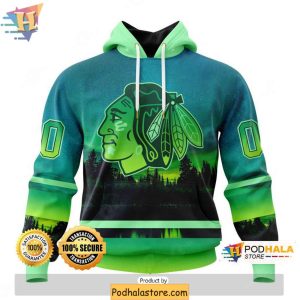 Personalized Chicago Blackhawks 3D Hoodie With Unique Northern Lights Design 1