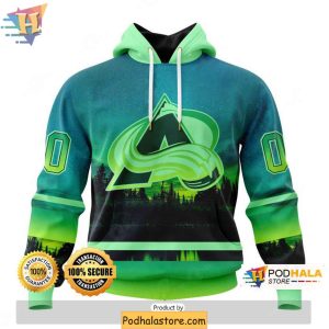 Personalized Colorado Avalanche 3D Hoodie with Northern Lights Design 1