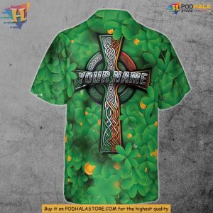 Personalized Irish Themed Hawaiian Shirt with Shamrocks and Celtic Cross 3