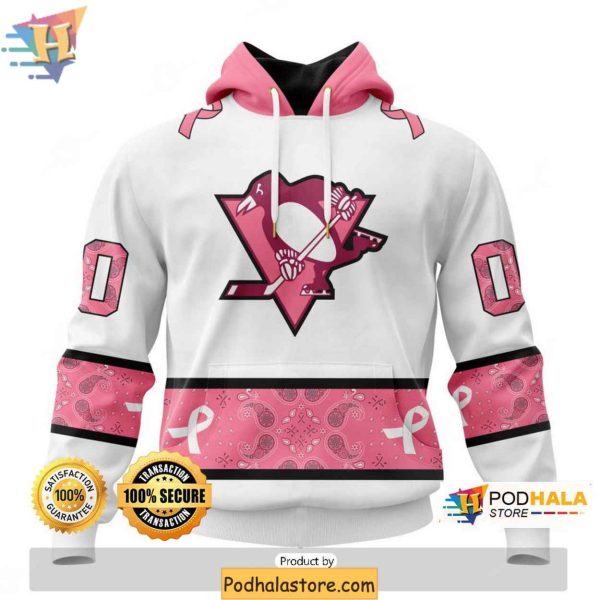 Personalized NHL Pittsburgh Penguins 3D Hoodie in Pink Ribbon Style for Awareness Month