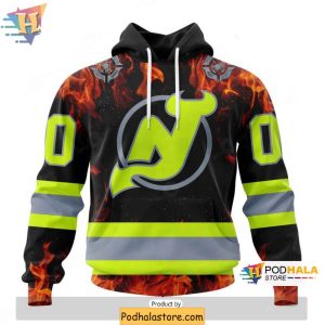 Personalized New Jersey Devils Hoodie with Firefighter Tribute Design 1
