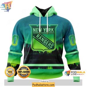 Personalized New York Rangers 3D Hoodie with Northern Lights Design 1