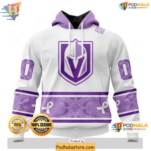 Personalized Vegas Golden Knights 3D Hoodie Lavender Cancer Awareness 1