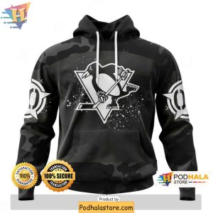 Pittsburgh Penguins 3D Hoodie Custom Black Camouflage Design Veterans Day Apparel 1
