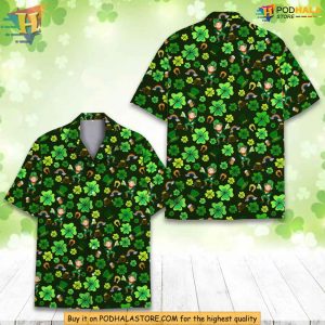 Shamrock Hawaiian Shirt, Lucky Clover St Patricks Day Irish Themed Shirt