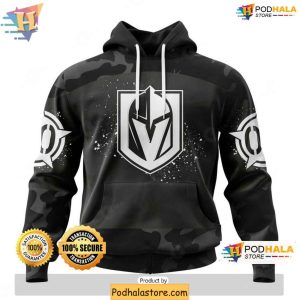 Vegas Golden Knights 3D Hoodie Bold Black Camo Veterans Day Tribute 1