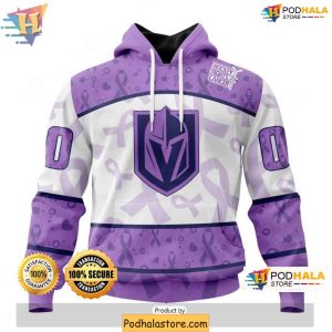 Vegas Golden Knights 3D Hoodie Cancer Awareness Lavender Ribbon Design 1