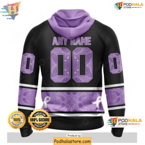 Vegas Golden Knights 3D Hoodie Hockey Fights Lavender Cancer Purple Black Apparel 2
