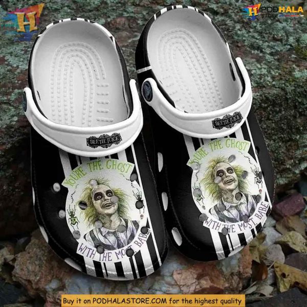 Beetlejuice Crocs Halloween Shoes, Spooky Ghost with The Most Babe Clogs