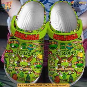 Michelangelo Ninja Turtle Crocs, TMNT Cartoon Clogs for Kids and Adults