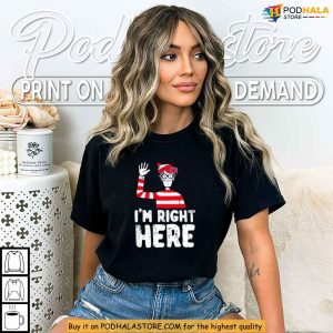 Funny Book Character Red and White Shirt Im Right Here Graphic Shirt 2
