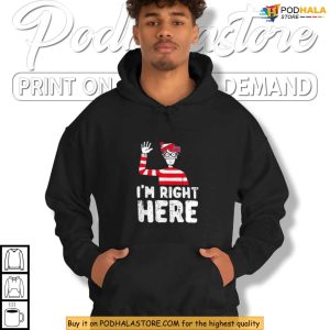 Funny Book Character Red and White Shirt Im Right Here Graphic Shirt 3