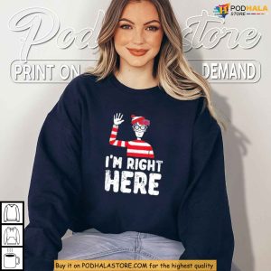 Funny Book Character Red and White Shirt Im Right Here Graphic Shirt 4
