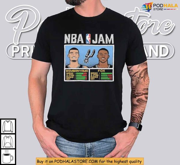 Victor Wembanyama Spurs NBA Jam Mashup Shirt with Deaaron Fox Art