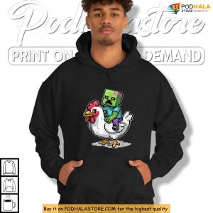 Chicken Jockey Pixel Zombie Riding Chicken Funny Minecraft Gamer Shirt 2
