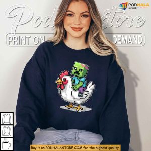 Chicken Jockey Pixel Zombie Riding Chicken Funny Minecraft Gamer Shirt 3