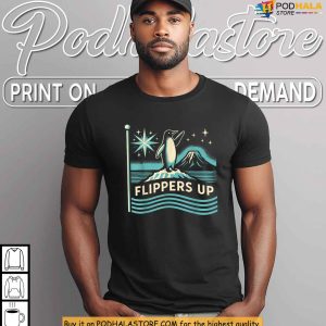 Flippers Up Penguin Pose Tee, Funny Antarctic Animal Wave Design Shirt