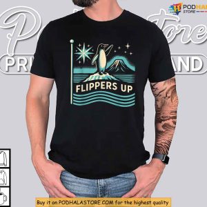 Flippers Up Penguin Pose Tee Funny Antarctic Animal Wave Design Shirt 3