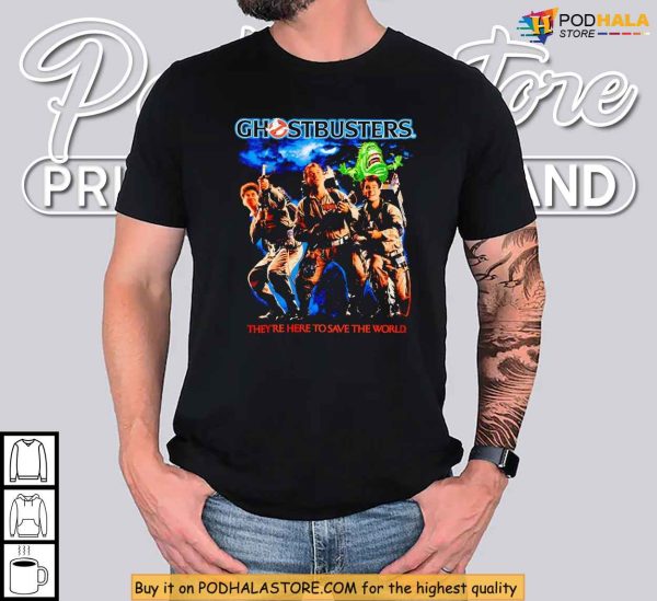 Ghostbusters Save The World Shirt, Funny Slimer and Team Throwback Tee