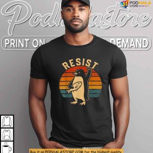 Penguin Resist Protest Shirt Funny Anti Tariff Graphic Statement Tee 2025 3