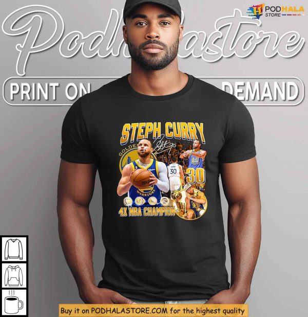 4x NBA Titles Shirt Featuring Steph Curry, Iconic Basketball Champion