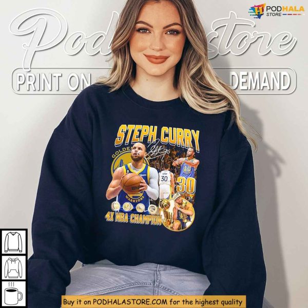 4x NBA Titles Shirt Featuring Steph Curry, Iconic Basketball Champion
