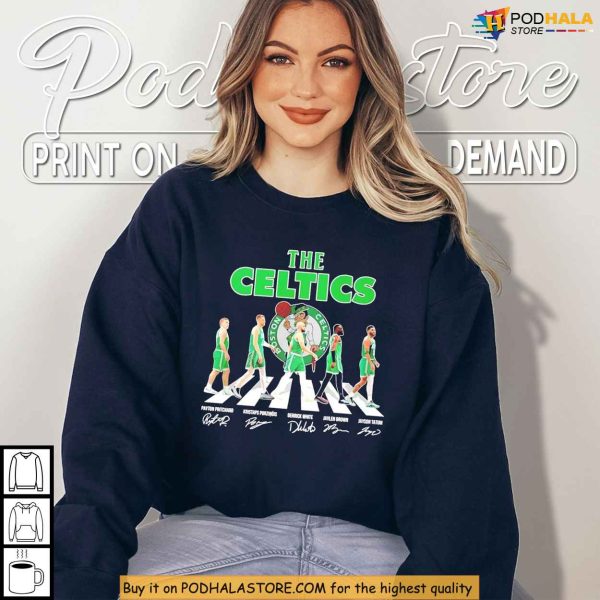 Boston Celtics Shirt, Legendary Lineup Tribute with Player Signatures