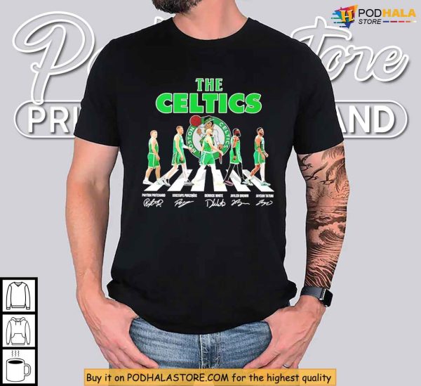Boston Celtics Shirt, Legendary Lineup Tribute with Player Signatures