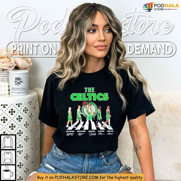Boston Celtics Shirt, Legendary Lineup Tribute with Player Signatures