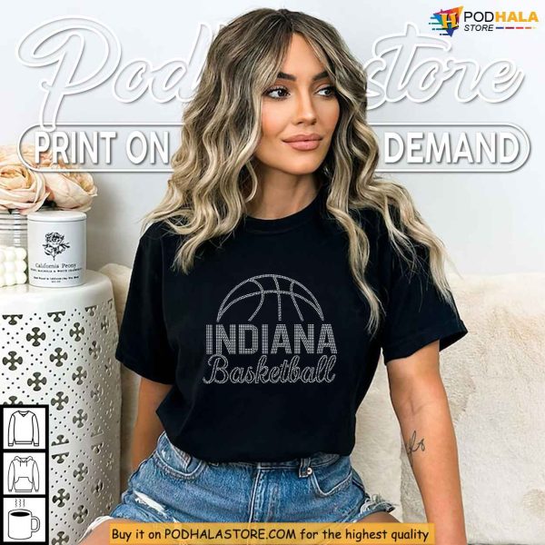 Game Day Indiana Basketball Shirt With Vintage Feel, Rhinestone Lettering