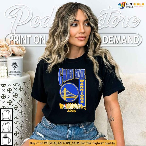 Golden State Warriors Shirt Featuring Bridge Logo And Playoffs 2025 Spirit