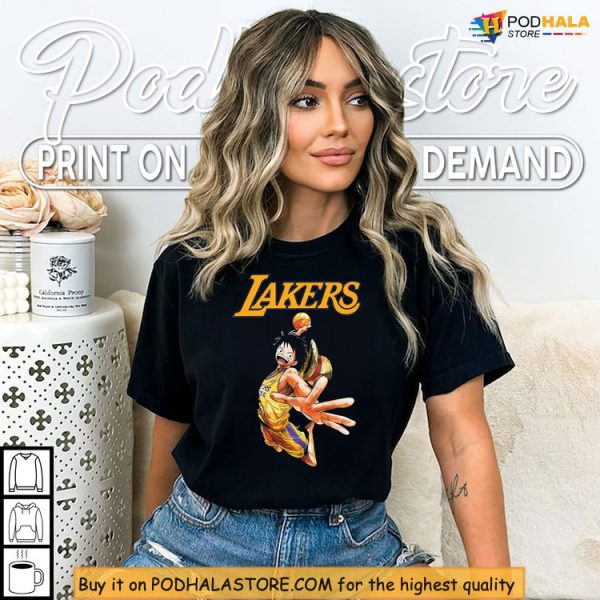 Luffy Dunking In Lakers Jersey La Lakers One Piece Collab Merch Shirt