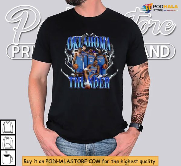Okc Thunder Bootleg Shirt For 2025 Fans, Classic NBA Style Meets Thunder Icons