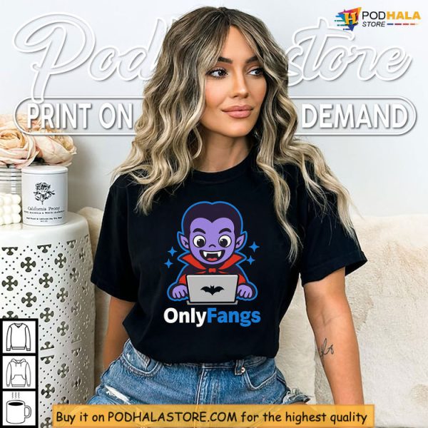 Spooky Fun With Onlyfangs Tshirt Featuring A Tech-Savvy Vampire