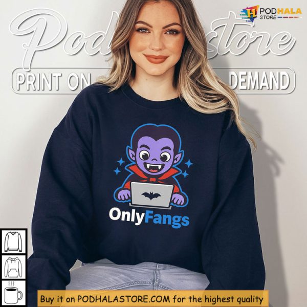 Spooky Fun With Onlyfangs Tshirt Featuring A Tech-Savvy Vampire