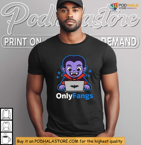 Spooky Fun With Onlyfangs Tshirt Featuring A Tech-Savvy Vampire