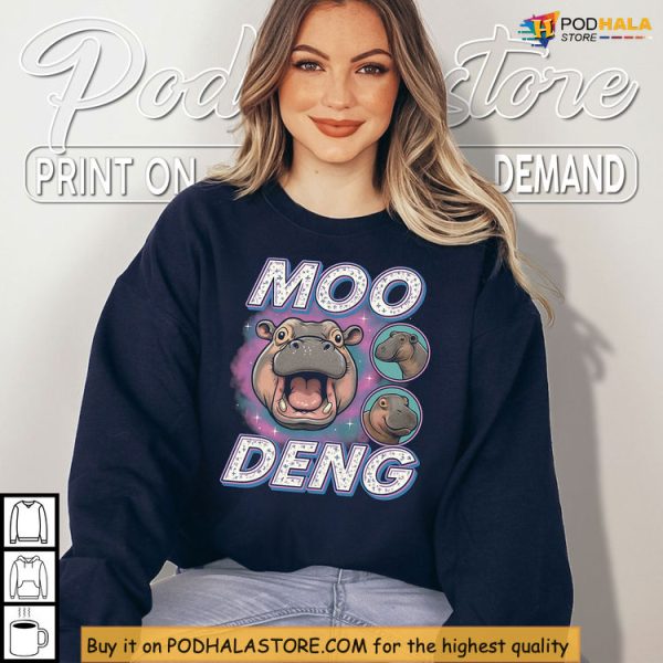 Viral Meme Style Moo Deng Shirt, Hippo Face Funny Animal Humor Wear