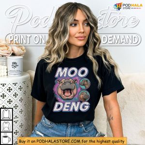 Viral Meme Style Moo Deng Shirt Hippo Face Funny Animal Humor Wear 4