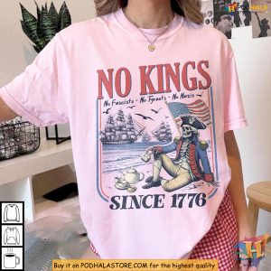 No Kings Shirt With Skeleton Patriot Art Anti Tyrants Graphic 1776 America 2